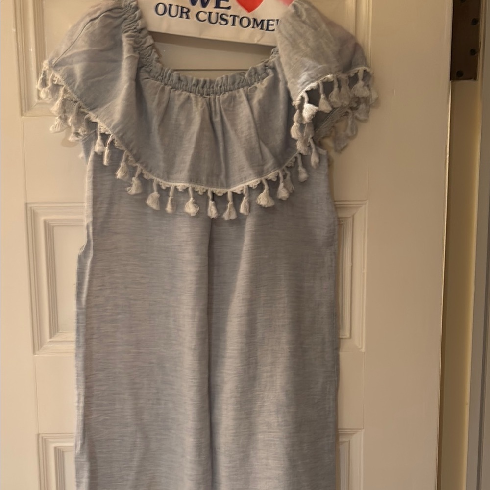 Light Blue Off-Shoulder Dress with Tassels